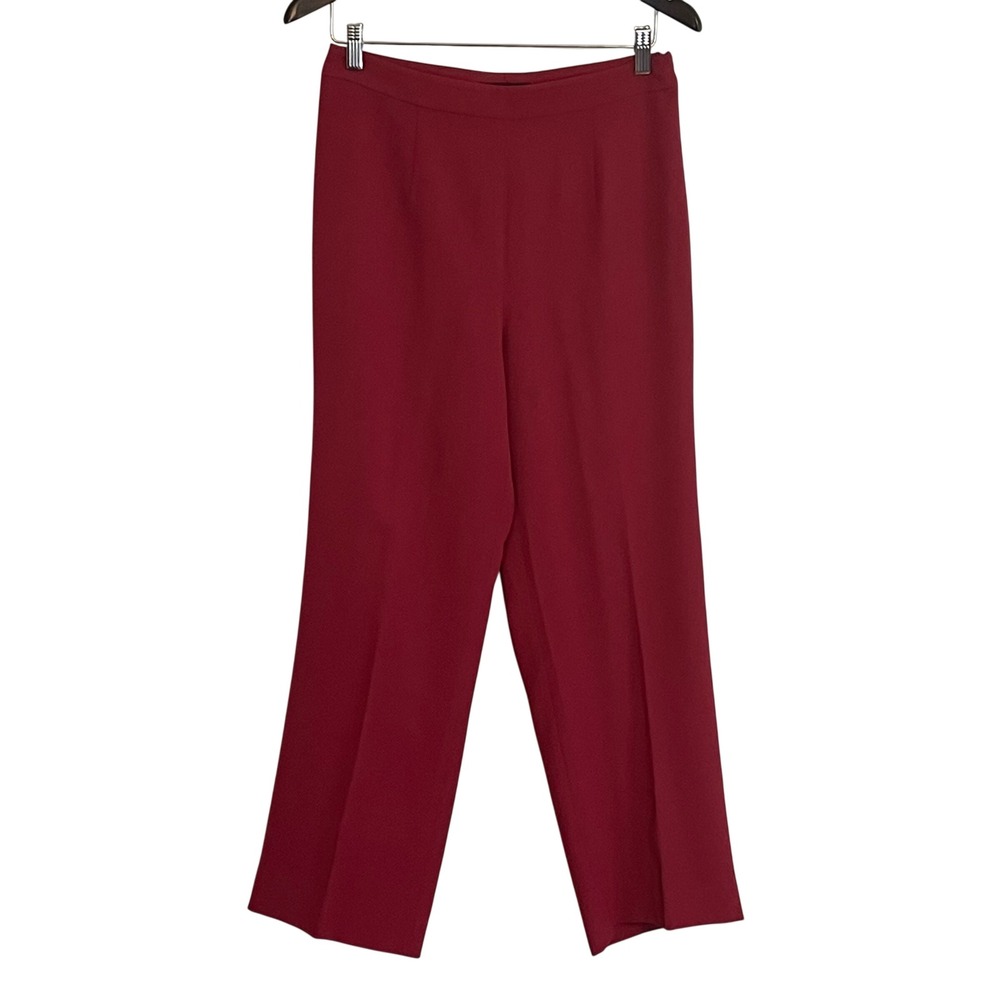 Misook Red Knit Straight Leg Trousers High‎ Rise Side Zip Pants Size S